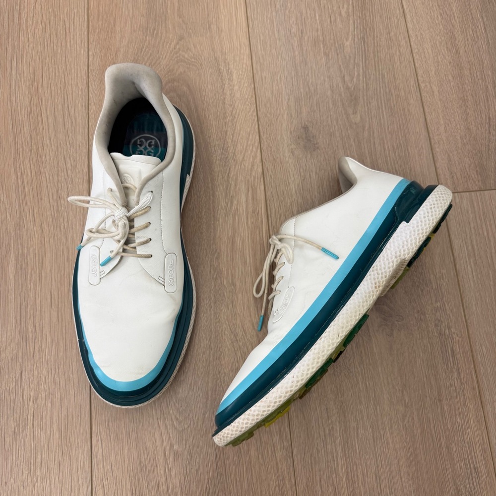 G/FORE Mens Gallivanter G/Drive Golf Shoes White Blue Teal Waterproof Leather